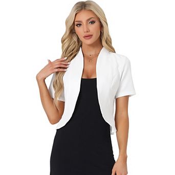 Casual Business Blazer for Women's Open Front 3/4 Sleeve Collarless Cardigan