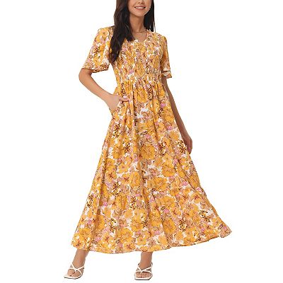 green emerald velvet dress Yellow Floral Midi Dress With Tie Straps