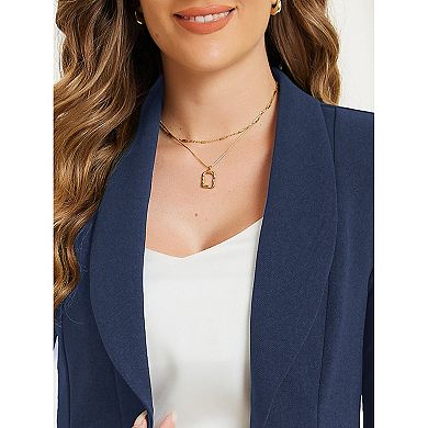 Classic Open Front Blazer Jacket For Women's Draped Collar 3/4 Sleeve Ruffle Jacket Outerwear