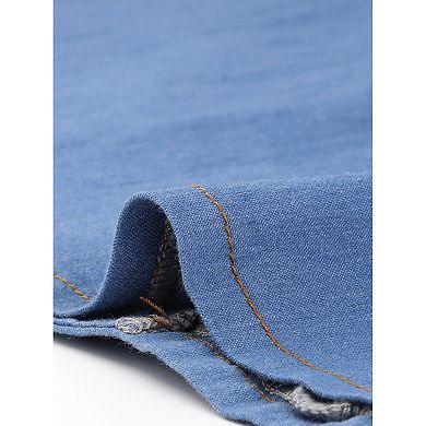 Plus Size Denim Shirt For Women Front Lapel Short Sleeve Button Down Chambray Shirts