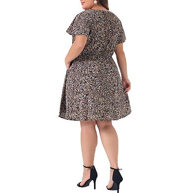 Women's Plus Size Dress Boho Floral Notched V Neck Ruffle Sleeve A Line Midi Dresses