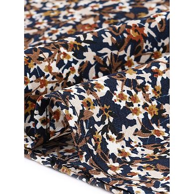 Women's Plus Size Dress Boho Floral Notched V Neck Ruffle Sleeve A Line Midi Dresses