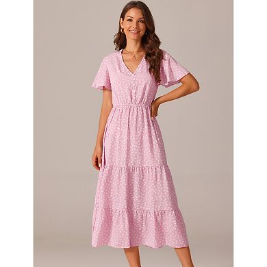 THREE DOTS Womens Navy Stretch Flutter Sleeve Square Neck Short Fit + Flare Dress main image 1