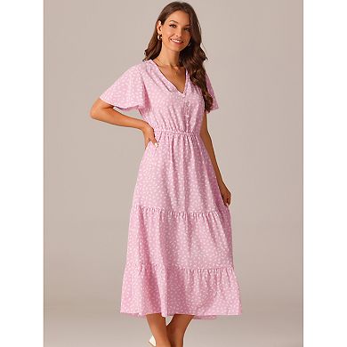 THREE DOTS Womens Navy Stretch Flutter Sleeve Square Neck Short Fit + Flare Dress main image 1