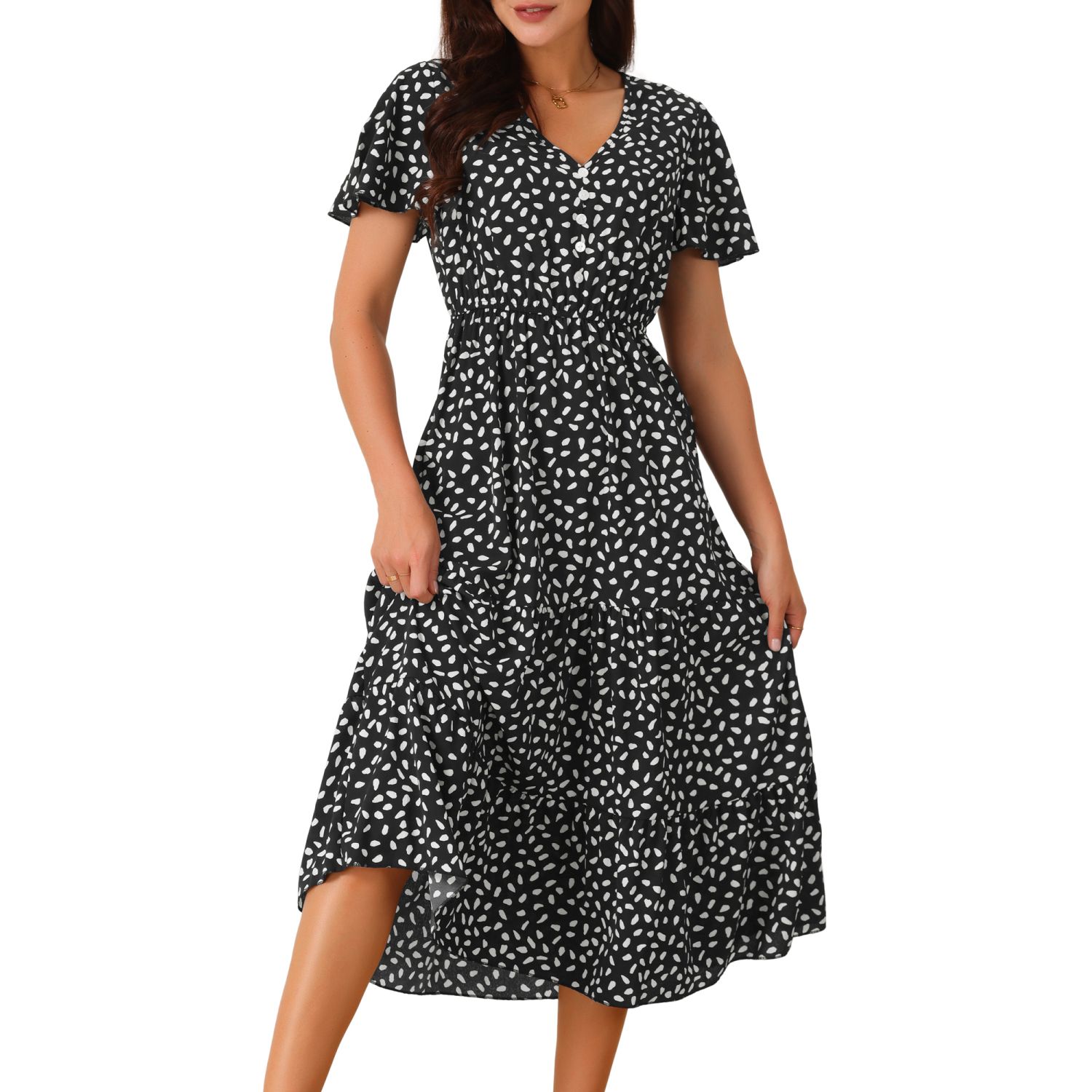 Summer Sexy Cap Sleeve Solid Tiered Mini Dress Loose O-neck Patchwork Puff Dress - Foto 8