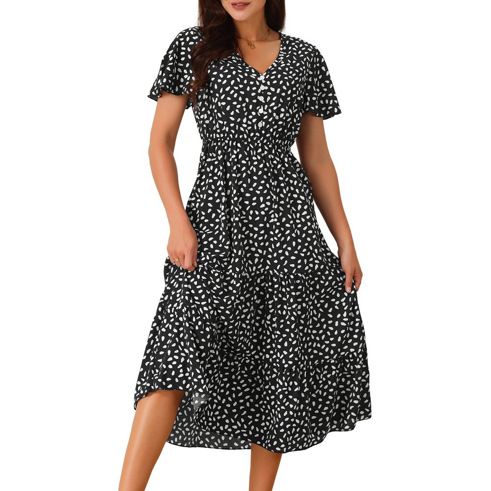 Snuggle Spot Women's Polyester Polka Flutter Above Knee Dress (Coral)