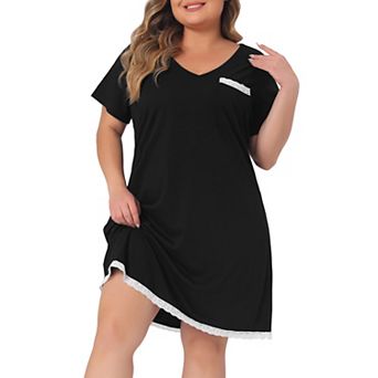 Plus Size Nightgown Sleepwear For Women Soft Sleepshirt Short Sleeve Lace Trim Pajama Nightshirt