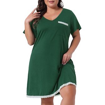 Plus Size Nightgown Sleepwear For Women Soft Sleepshirt Short Sleeve Lace Trim Pajama Nightshirt