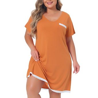 Plus Size Nightgown Sleepwear For Women Soft Sleepshirt Short Sleeve Lace Trim Pajama Nightshirt