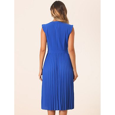 Sleeveless Dress For Women's Casual V Neck Button Pleated Midi Dress