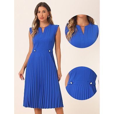 Sleeveless Dress For Women's Casual V Neck Button Pleated Midi Dress
