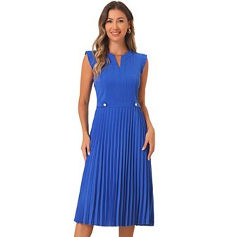 Sleeveless Dress For Women's Casual V Neck Button Pleated Midi Dress