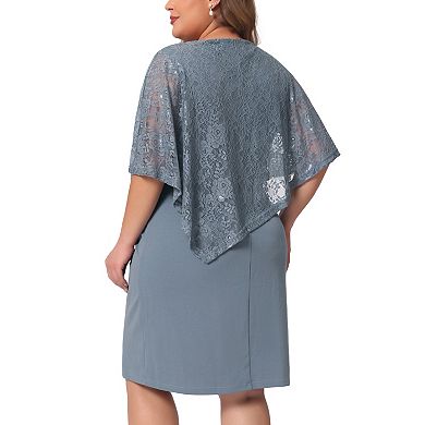 Plus Size Cape Dress for Women Sleeveless with Lace Overlay Bodycon Party Pencil Dress