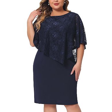 Plus Size Cape Dress For Women Sleeveless With Lace Overlay Bodycon Party Pencil Dress