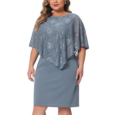 Plus Size Cape Dress for Women Sleeveless with Lace Overlay Bodycon Party Pencil Dress