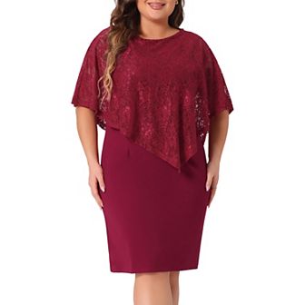 Plus Size Cape Dress for Women Sleeveless with Lace Overlay Bodycon Party Pencil Dress