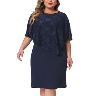 Plus Size Cape Dress For Women Sleeveless With Lace Overlay Bodycon Party Pencil Dress