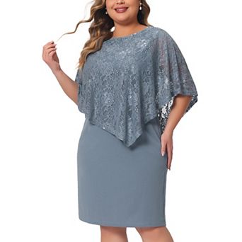 Plus Size Cape Dress For Women Sleeveless With Lace Overlay Bodycon Party Pencil Dress