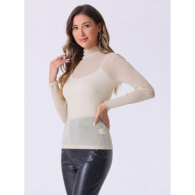 Women's Mesh Glitter Shiny Long Sleeve Shirt Slim Party Tops