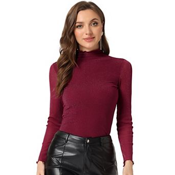 Women's Mesh Glitter Shiny Long Sleeve Shirt Slim Party Tops