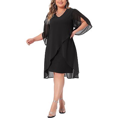 Plus Size Chiffon Cocktail Dresses For Women Mesh 2024 Wedding Guest Party Overlay Short Dress