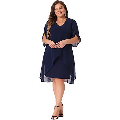 Plus Size Chiffon Cocktail Dresses for Women Mesh, Wedding Guest Party Overlay Short Dress