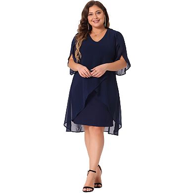 Plus Size Chiffon Cocktail Dresses For Women Mesh 2024 Wedding Guest Party Overlay Short Dress