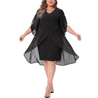 Plus Size Chiffon Cocktail Dresses for Women Mesh, Wedding Guest Party Overlay Short Dress