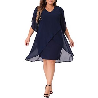 Plus Size Chiffon Cocktail Dresses for Women Mesh, Wedding Guest Party Overlay Short Dress