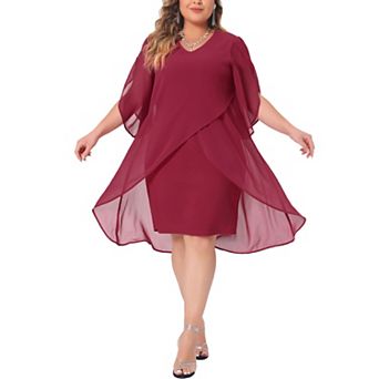 Plus Size Chiffon Cocktail Dresses for Women Mesh, Wedding Guest Party Overlay Short Dress