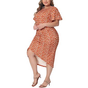 Plus Size Dress For Women Polka Dots Ruched Round Neck Short Sleeve Wedding Cocktail Bodycon Dress