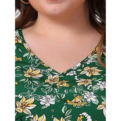 Plus Size Floral Blouses for Women V Neck Ruffle Sleeve Babydoll Peplum Tops