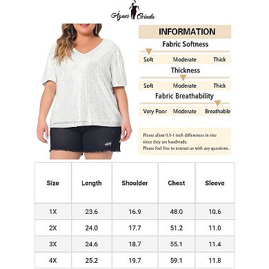 Plus Size Sequin Tops For Women Sparkly V Neck Short Sleeve Party Tops ...