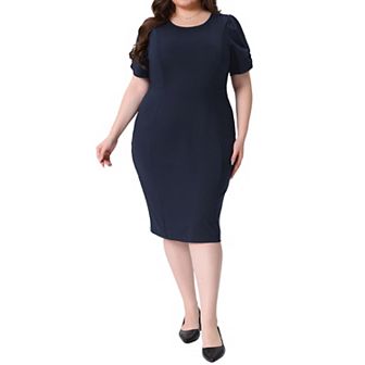 Plus Size Dress for Women Short Sleeve Above the Knee Sheath Dress Office Wear to Work Dresses