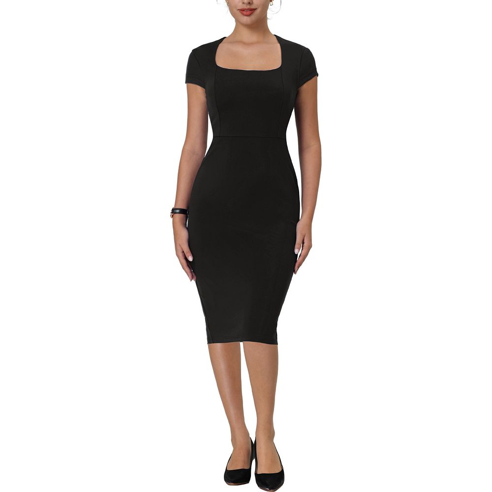 JOAU Plus Size Women's Business Pencil Dress Elegant 3/4 Puff Sleeve Wedding Guest Cocktail Party Midi Dresses with Belt Blue