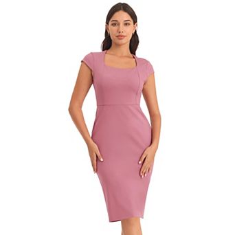 Women's Sheath Dress Square Neck Cap Sleeve Work Pencil Dresses