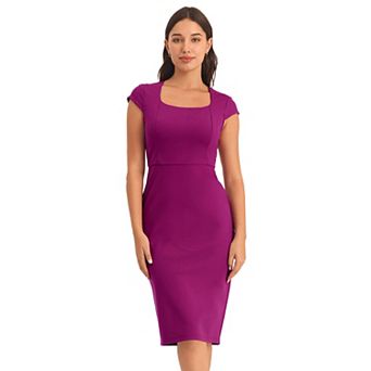 Women's Sheath Dress Square Neck Cap Sleeve Work Pencil Dresses