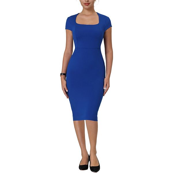 Women's Sheath Dress Square Neck Cap Sleeve Work Pencil Dresses