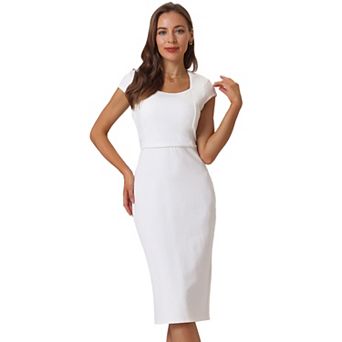 Women's Sheath Dress Square Neck Cap Sleeve Work Pencil Dresses