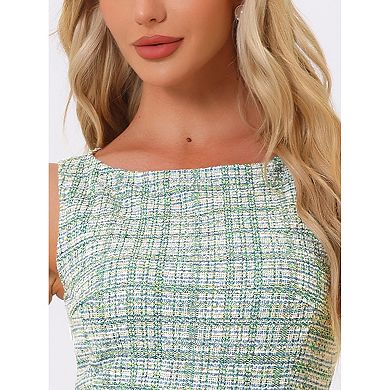 Tweed Dress For Women's Summer Sleeveless Elegant Plaid Bodycon Dress