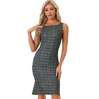 Tweed Dress For Women's Summer Sleeveless Elegant Plaid Bodycon Dress