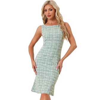 Tweed Dress For Women's Summer Sleeveless Elegant Plaid Bodycon Dress