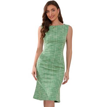 Tweed Dress for Women's Summer Sleeveless Elegant Plaid Bodycon Dress