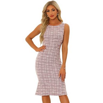 Tweed Dress For Women's Summer Sleeveless Elegant Plaid Bodycon Dress
