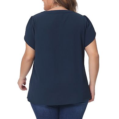 Plus Size Blouses for Women Summer Dressy Short Sleeve Notched V Neck Casual Tops