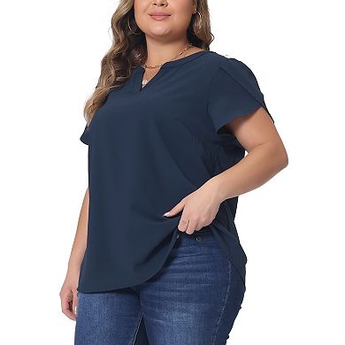 Plus Size Blouses for Women Summer Dressy Short Sleeve Notched V Neck Casual Tops