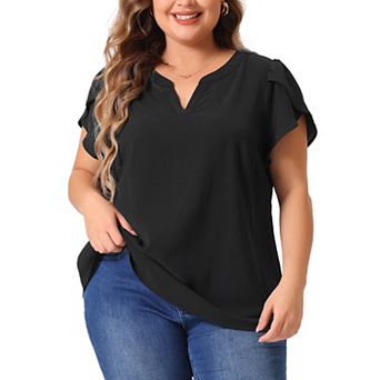 Plus Size Blouses For Women Summer Dressy Short Sleeve Notched V Neck Casual Tops