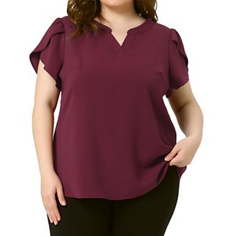 Plus Size Blouses For Women Summer Dressy Short Sleeve Notched V Neck Casual Tops