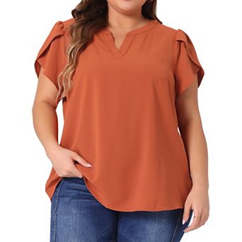 Plus Size Blouses For Women Summer Dressy Short Sleeve Notched V Neck Casual Tops