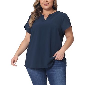 Plus Size Blouses For Women Summer Dressy Short Sleeve Notched V Neck Casual Tops